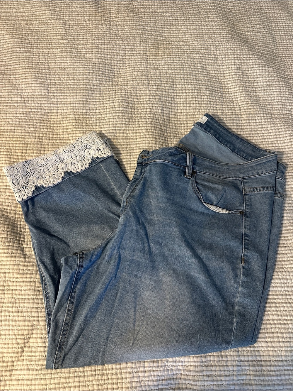 Lane Bryant Light Blue Jeans with White Lace Ankles